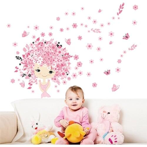 Fairies Girl Flower Butterfly Flowers Wall Stickers For Kids Rooms Art Decal Home Decor Children Girls Room Wall Decor