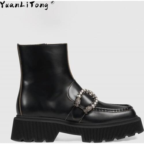 2021 Autumn&Winter New Ankle Boots Women Bacchus Buckle Thick-soled Martin Platform Boots Female Short-tube Womens Boots