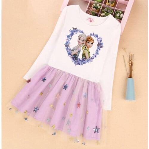 Fall Kids Dresses for Girls Birthday Little Children Outfits Vestidos Sequins Costume Frozen Elsa Anna Mesh Long Sleeve Dresses