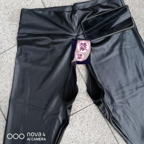 Autumn long leather pants lovers outdoor fun dating artifact open crotch invisible zipper open leather pants woman