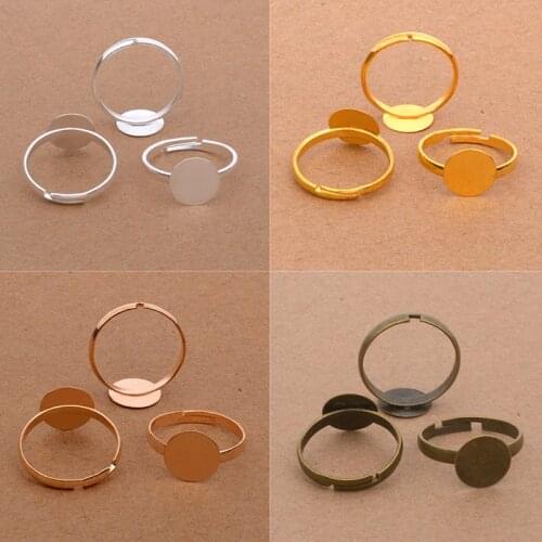 Hot Sale 40pcs/lot Open Ring Circle With Pad Adjusted Flat Ring Base 10mm Gold Silver Antique Bronze Plated For Jewelry Making