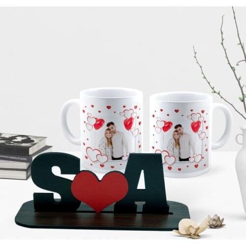 Personalized Custom Sweetheart Dual White Mug and Letter Desktop Trinket Kit-3 Reliable Modern Simple Gift Special Design Good Quality moment