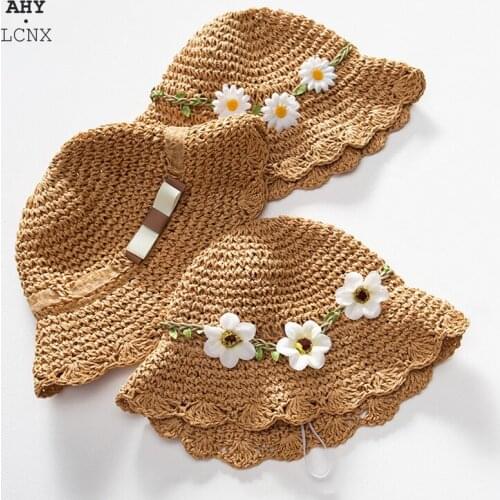 Sunflower Straw Children Hat New Summer Beach Folded Cap Boy Girl Sunhat Fashion Breathable UV Protection Hat
