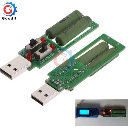 2X10W USB Mini Discharge Interface Load Resistor with Switch 1A 2A LED Battery Capacity Voltage Discharge Resistance Tester Tool