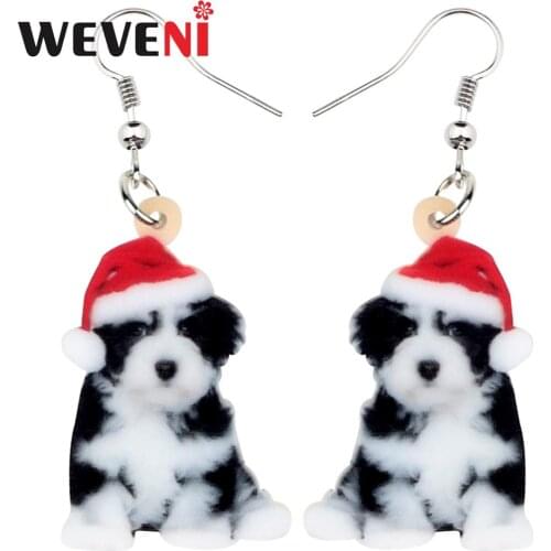 WEVENI Acrylic Christmas Hat Anime Dog Earrings Drop Dangle Girls Kids Women Festival Party Souvenir Fashion Charms Pets Gift