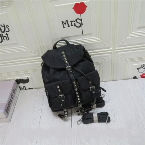 Women Oxford Backpack Fashion Rivet Drawstring Black Travel Backpack Harajuku Casual Bag Female School Bag 2020 Mochilas mujer