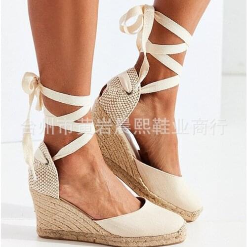 2020 Womens Espadrille Ankle Strap Sandals Comfortable Slippers Ladies Womens Casual Shoes Breathable Flax Hemp Canvas Pumps