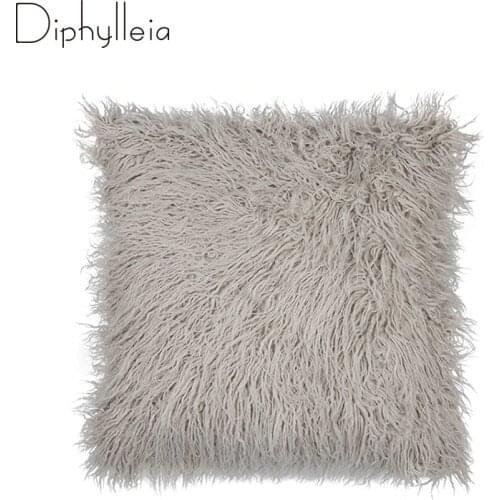 Diphylleia Gray Faux Fur Throw Pillow Case Modern Minimalist Style Cushion Cover Fluffy Pillowcases For Bed Sofa Couch Bench