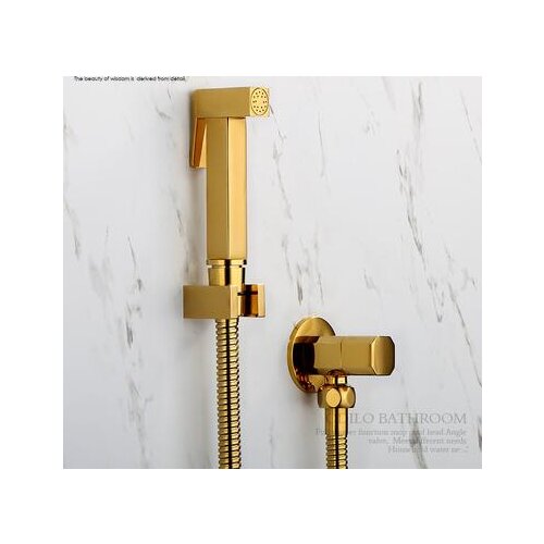 Gold solid brass bidet sprayer douche toilet kit brass shattaf spray copper valve set jet bidet faucet bathroom bidet shower F