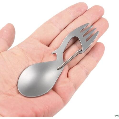 Titanium Camping Tableware Fork Spoon Bottle Opener Outdoor Picnic Hang Buckle