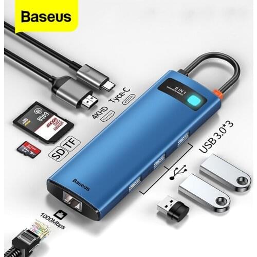 Baseus 8 in 1 USB Type C HUB USB C to 4K HD RJ45 PD SD/TF Multi USB 3.0 HUB Adapter For MacBook Pro Laptop Dock Station Splitter