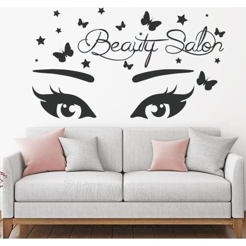 Butterflies on the Wall Stars Vinyl Sticker Beauty Salon Decor Mural Eyes Lashes Wall Decal Butterfly Eyebrows Wallpaper Z423