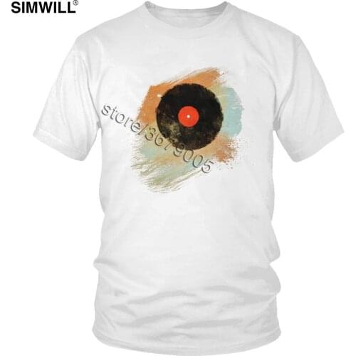 Vinyl Records Retro Music Tee Mens Retro Short Sleeve Cotton T-shirt Crew Neck DJ Vintage Paint Brushes T Shirt Leisure Tops
