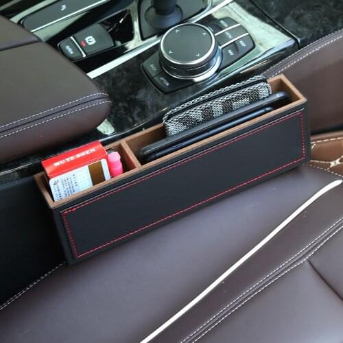 PU Leather Car Seat Crevice Gap Storage Box Universal Auto Slot Glove Wooden Phone Pocket Holder Cards Cigarette Organizer Bag