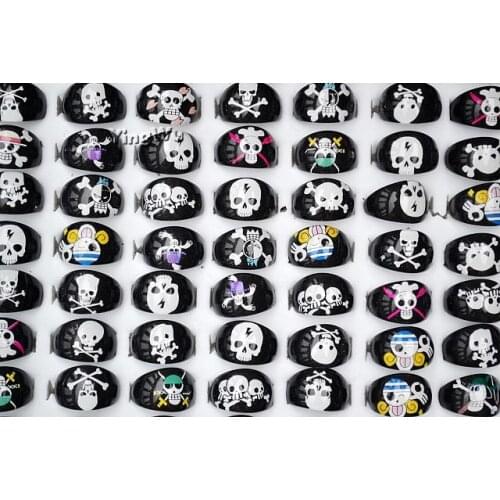 YingWu Wholesale Lots 20pcs Mens Skull Skeleton Black Resin Lucite Children/Kid Rings