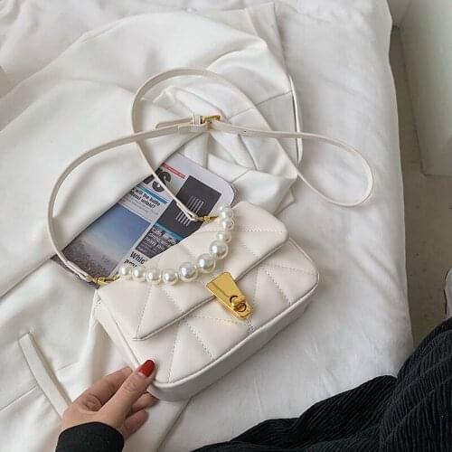 High Quality Korean Ladies Pearl Tote Bag 2021 Trendy Fashion One-shoulder Messenger Bag Net Red Jane Chain Small Square Bag