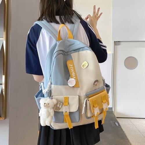 HOCODO Panelled Women Backpack Multi-Pocket Schoolbag For Teenage Girl Fashion Buckle Female Backpack High Quality Nylon Bookbag