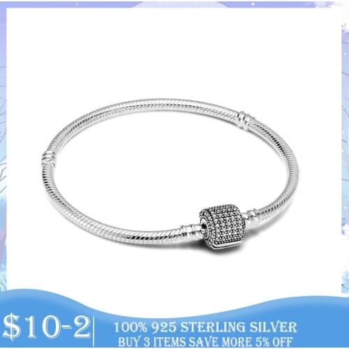 Silver Snake Chain Bracelet 925 Sterling Silver CZ Pave Clasp Snake Chain Bracelet For Women Sterling Silver Jewelry Making Gift