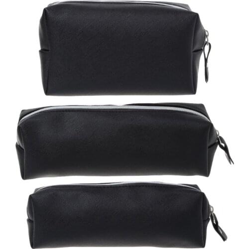 1pc Large Capacity Leather Makeup Storage Bag Black Pen Pencil Case Pouch Stationery Box S M L Size