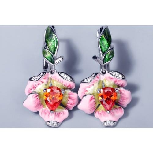 2020 High quality Water Drop Pear Shape Earring 925 silver Ruby Enamel Pink Epoxy Earrings for women jewelry gift