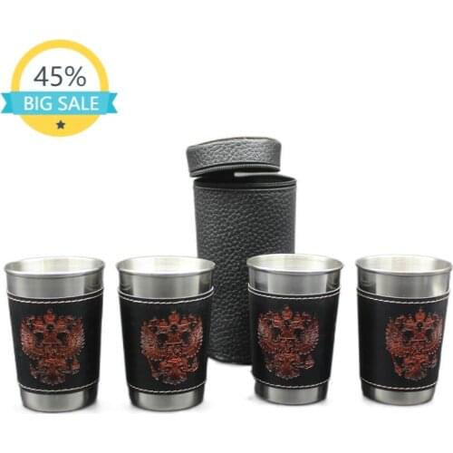 4 Metal Shot GlassesHip Flask Cup Stainless Steel Shot With PU Leather Cover Outdoor