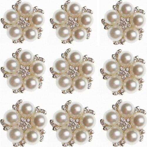 5pcs/lot 23mm Flower Rhinestones Pearl Alloy Silver Buttons for Hair Bow DIY Accessories Wedding Decoration Invitation Buttons