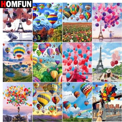 HOMFUN Diy 5d Diamond Painting "hot air balloon tower " Cross Stitch Square Round Diamond Embroidery Handwork Rhinestone Art
