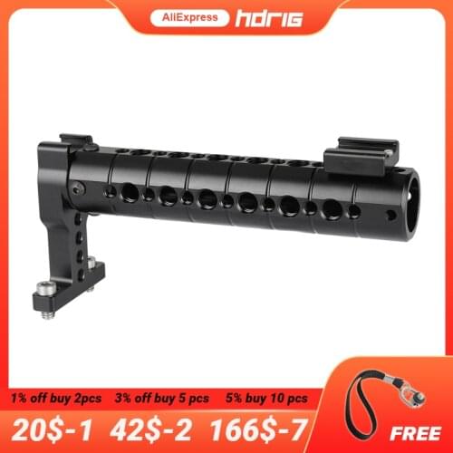 HDRIG Aluminum Top Cheese Handle Grip With Quick Release With Two Hot Shoe For DSLR Camera Cage Rig Photo Studio