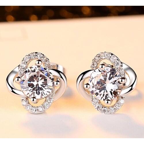 Beiver Wedding Earrings for Women Exquisite Zircon Clover Jewelry Engagement Gifts