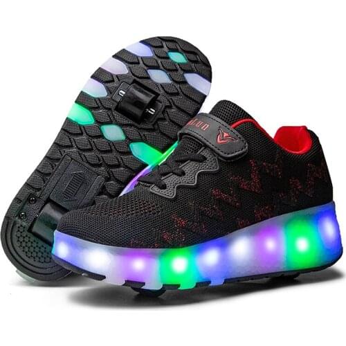 Kids LED roller sports shoes glowing luminous light up usb sneakers with wheels kids rollers skate shoes for boy girls