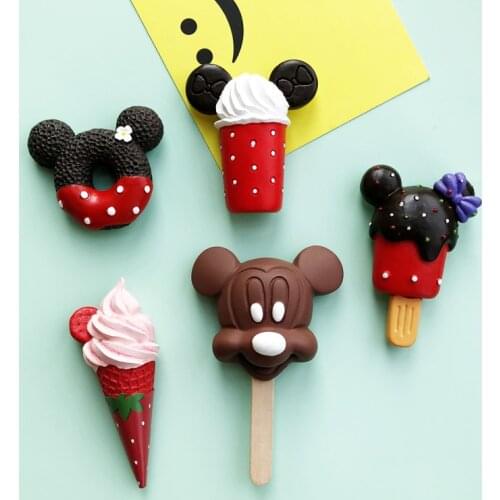 Home Fridge Stickers Cartoon Mickey Ice Cream 3D Refrigerator Magnet Simulation Ice Cream Cartoon Minnie Ice Cream Cute Magnet