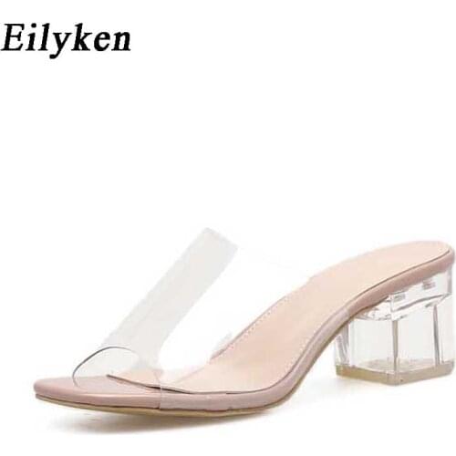 Eilyken 2021 Summer Gladiator Slippers Women Leisure Crystal Square Hollow Out Heel Fashion Womens Sandals Slides Shoes