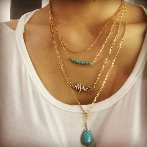 FNIO Charm Bead Love Geometric Shape Pendant Necklace Ladies Necklace Bohemian Fashion Vintage Jewelry