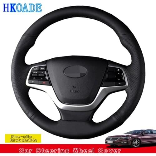 DIY Hand-stitched Black Soft Artificial Leather Car Steering Wheel Cover For Hyundai Elantra 4 2016-2019 Solaris 2017-2019 Accen