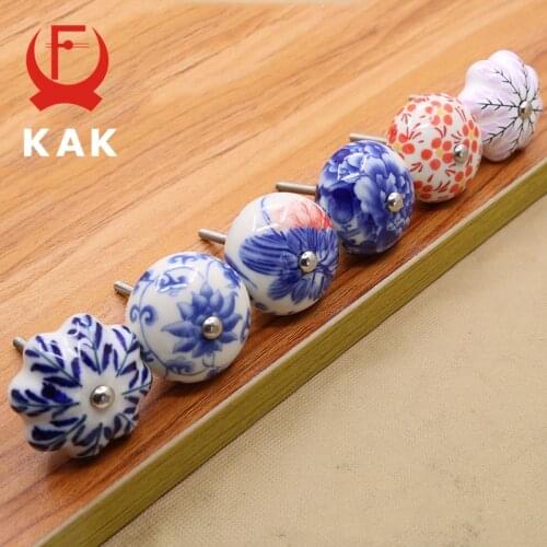 KAK 41mm China Blue and White Porcelain Ceramic Cabinet Handle and Pulls Kitchen Handles Drawer Knobs Furniture Handle and Knobs