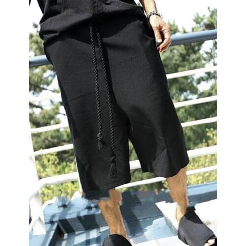 Korean version of the new fashion tide pants casual hairdresser low crotch loose large size 7 points summer mens wide leg pants
