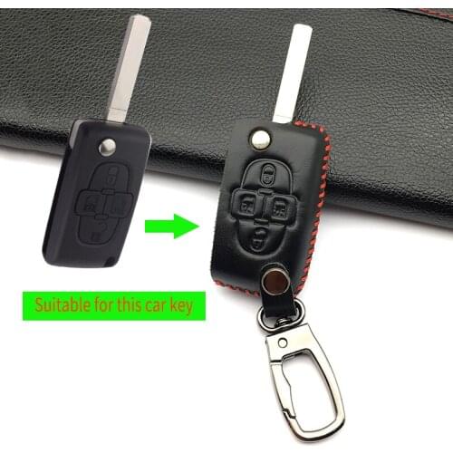 100% Leather Car Key Fob Cover Skin Case For Peugeot 1007 807 Cocolockey 4 Buttons Remote Control High Quality Protect Shell