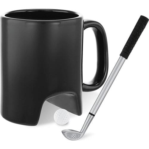 Creative 300ml Black Ceramic Coffee Golf Mug With Golf Handle Shape Pen Personality Ceramic Mugs And Cup
