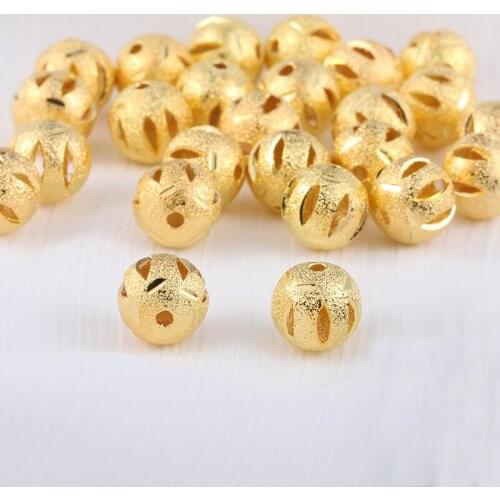 6mm Matte Gold Color Round Hollow Ball Copper Loose Spacer Beads for Jewelry Making Bracelet Earrings DIY Craft Findings