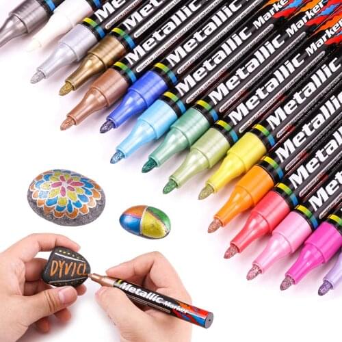 Metallic Marker Pens for Rock Painting Medium Point Metallic Color Markers for Ceramic Glass Plastic