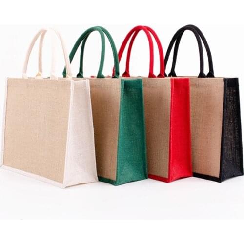Reusable Jute Tote Bag Eco Friendly Burlap Grocery Bags for Shopping Beach A69C