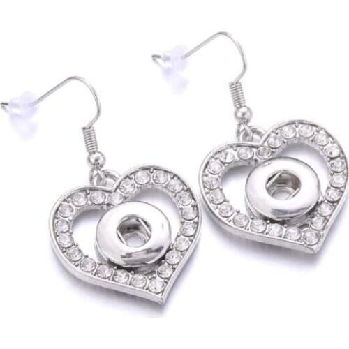 Fashion Interchangeable Crystal Love heart Earring Fit 12mm Snap Button Earring For Women Gfit Charm Jewelry