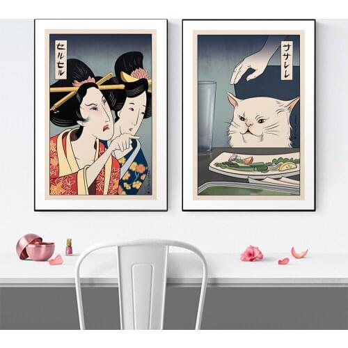 Funny Cute Canvas Painting Wall Pictures Woman Yelling At Cat Eat Foods Posters And Prints For Living Room Bedroom Home Decor