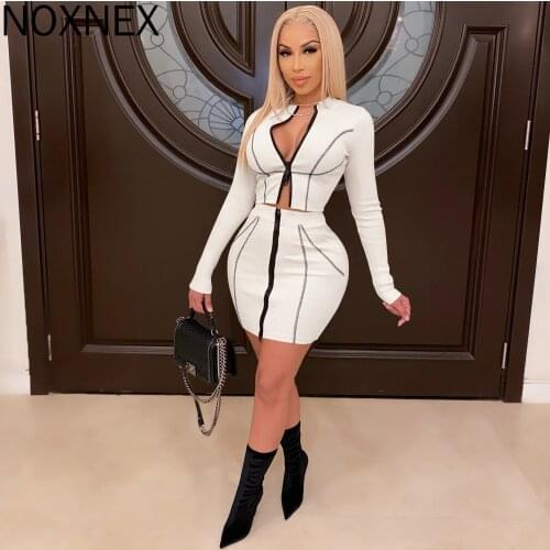 NOXNEX 2021 2 Piece Set Women Set Long Sleeve Bodycon Midi Mini Skirts Suit Two Piece Set Set Dress Short Skirt Set for Women