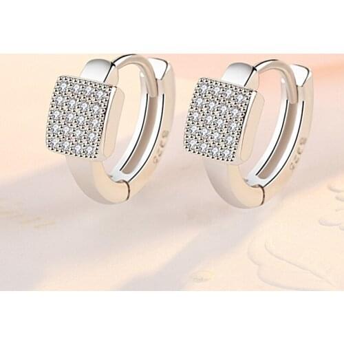 Prevent Allergy 925 Sterling Silver Zircon Square Charm Stud Earrings Charm Women Girl Jewelry Party Accessories eh289