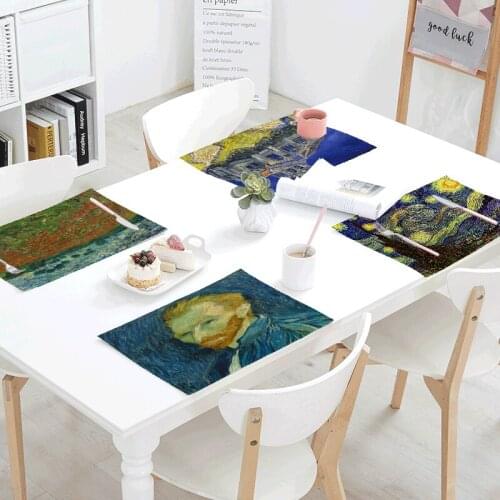 42*32cm Van Goghs Painted Sunflower Printing Table Napkins Decor Table Flag Skirts Dinner Famous Starry Night Tablecloths Gifts