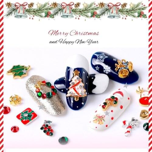 Christmas 3D Nail Decorations Manicure Christmas Tree Santa Claus Reindeer Wreath Red Ribbon Snow Nail Art Decals Tools Flakes