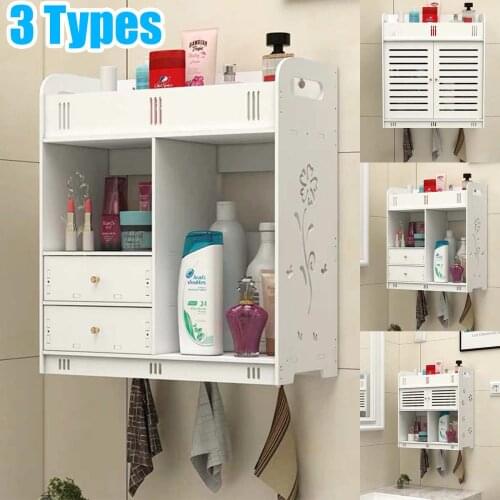 Bathroom Cabinet Wall Mounted Bathroom Toilet Furniture Cabinet Organizer Wood-Plastic Cupboard Shelf Cosmetic Storage Rack