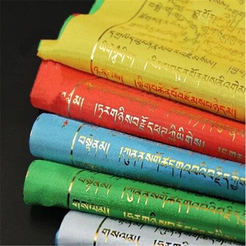 Tibet Shining Golden Words 21 Tara Buddhist Scripture Flags Delicate Printing Colorful Silk Prayer Flags with 4 Colors Flag