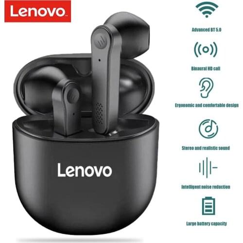 Lenovo PD1 Bluetooth 5.0 Earphones TWS Wireless Headphone Touch Control Semi-in-Ear Earbuds Stereo Bass Music Headset with Mic